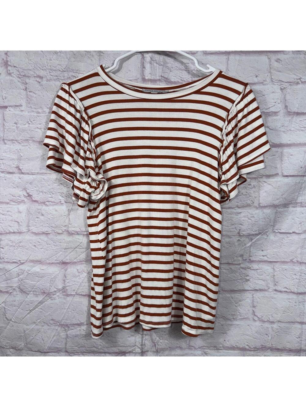 Green Envelope Los Angeles Striped Ruffle Sleeve Top Women’s Medium Rust White